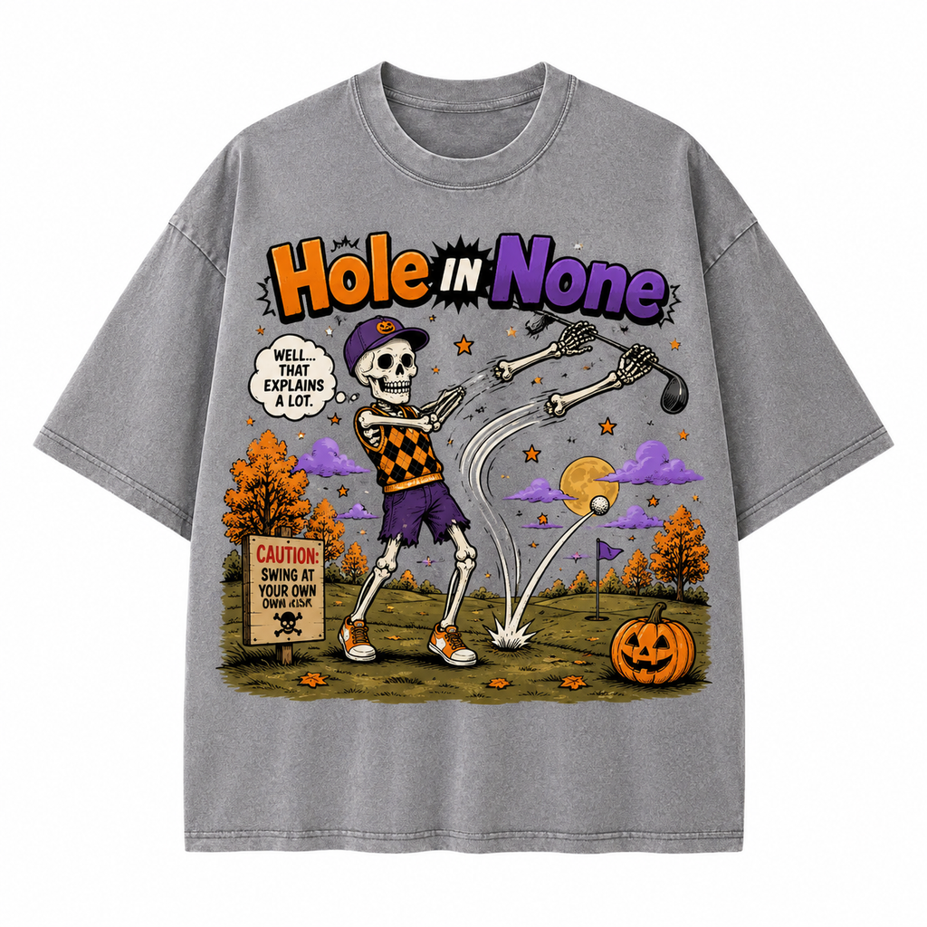 Hole in None Washed T-Shirt Washed T-Shirt